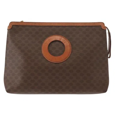 Pre-owned Celine Circle Logo Macadam Pouch Canvas And Leather Brown Canvas Clutche & Pouche Bag ()