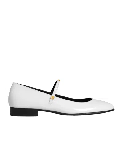 Celine City - Mary-jane Ballerina In Glossy Calfskin In White