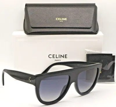 Pre-owned Celine Cl4001in 01d Polished Black/grey Gradient Polarized Lens Sunglasses 58-16 In Gray
