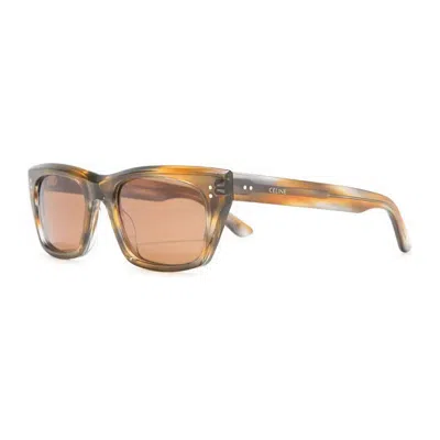Celine Cl40060f55j Striped Havana Square Sunglasses In Brown
