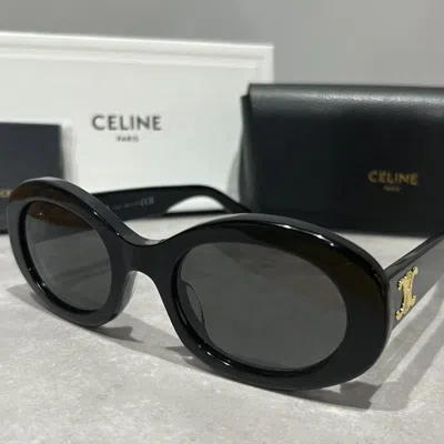 Pre-owned Celine Cl40194u Triomphe 01 Oval Sunglasses In Acetate In Black