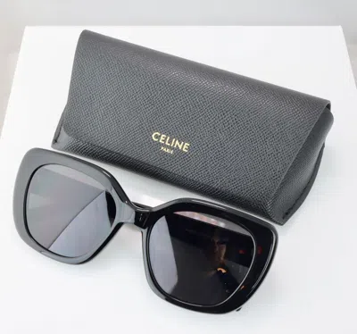Pre-owned Celine Cl40226u 01f 55mm Square Black Sunglasses With Grey Lens In Gray