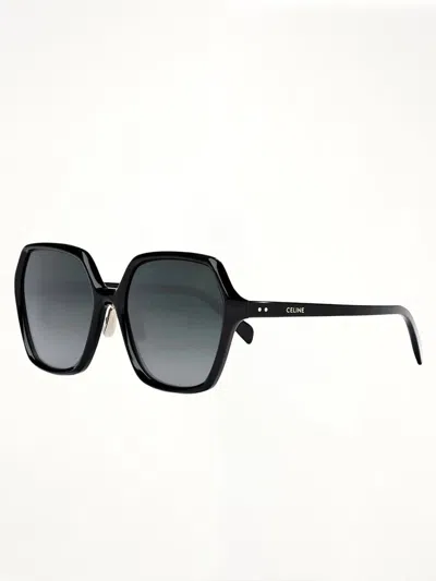 Celine Cl40230f 801b Large Square Sunglasses With Gradient Smoke Lens In Metallic