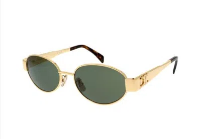 Pre-owned Celine Cl40235u Triomphe Metal Sunglasses With Gold Frame And Green Lenses