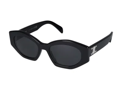 Celine Cl40238u Logo-embellished Oval Sunglasses In Black