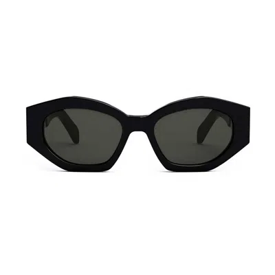 Celine Triomphe Logo Acetate Cat-eye Sunglasses In Shiny Black