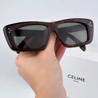 Pre-owned Celine Cl40259i 52n Havana Green Rectangle Unisex Sunglasses Cl 40259i
