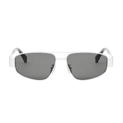 Celine Triomphe 57mm Pilot Sunglasses In Shiny Palladium/smoke