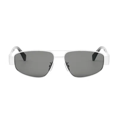 Celine Cl40281u Metal Triomphe 16a Argento Sunglasses In White