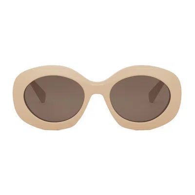 Celine Cl40292u Triomphe 57e Beige Sunglasses In Shiny Beige/brown