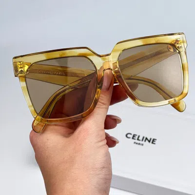 Pre-owned Celine Cl4055fn 55e Striped Havana Brown Square Oversized Women Sunglasses