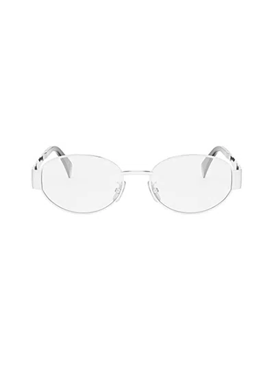 Celine Triomphe Metal Oval Glasses In Shiny Palladium