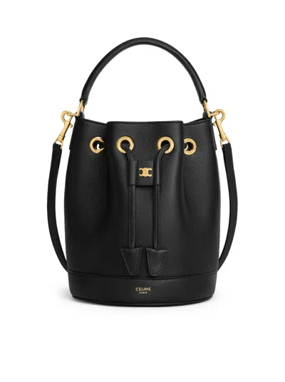 Celine Clara Teen Soft Bag In Grained Calfskin Leather In Black