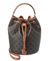 Celine Clara Triomphe Canvas & Leather Bucket Bag In Brown
