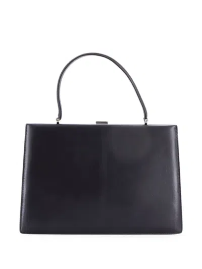 Pre-owned Celine Clasp Top Handle Bag Leather Medium Satchel In Grey
