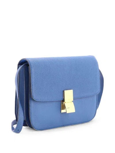 Pre-owned Celine Classic Box Bag Grainy Leather Medium Crossbody Bag In Blue