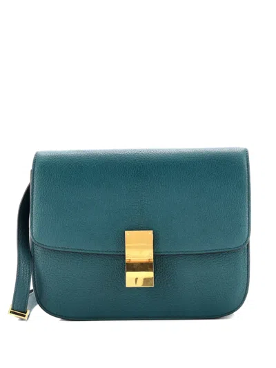 Pre-owned Celine Classic Box Bag Grainy Leather Medium Crossbody Bag In Green