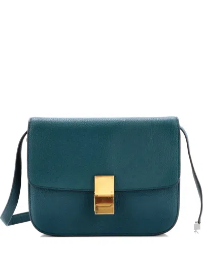 Pre-owned Celine Classic Box Bag Grainy Leather Medium Crossbody Bag In Green