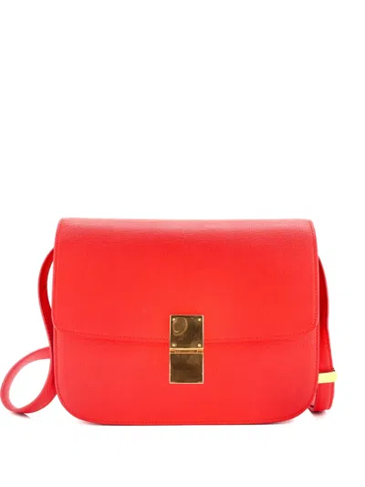 Pre-owned Celine Classic Box Bag Grainy Leather Medium Crossbody Bag In Red