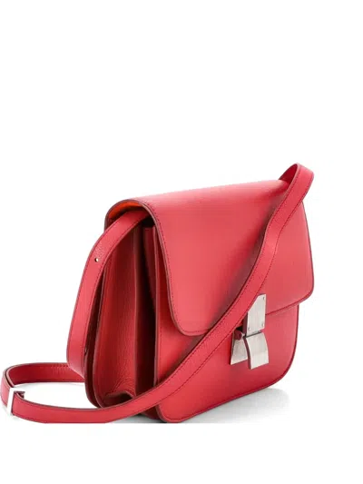 Pre-owned Celine Classic Box Bag Grainy Leather Medium Crossbody Bag In Red