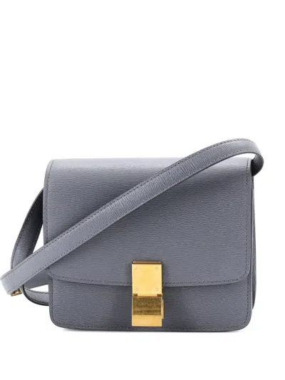 Pre-owned Celine Classic Box Bag Grainy Leather Teen Shoulder Bag In Gray