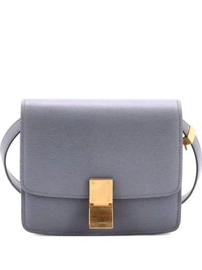 Pre-owned Celine Classic Box Bag Grainy Leather Teen Shoulder Bag In Gray