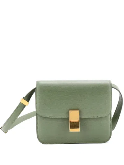 Pre-owned Celine Classic Box Bag Grainy Leather Teen Shoulder Bag In Green