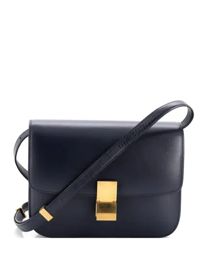 Pre-owned Celine Classic Box Bag Smooth Leather Medium Crossbody Bag In Blue