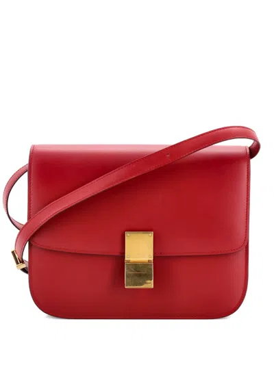 Pre-owned Celine Classic Box Bag Smooth Leather Medium Crossbody Bag In Red