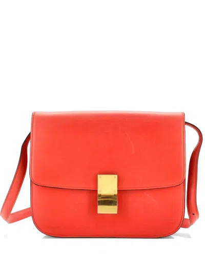 Pre-owned Celine Classic Box Bag Smooth Leather Medium Crossbody Bag In Red