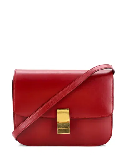 Pre-owned Celine Classic Box Bag Smooth Leather Medium Crossbody Bag In Red