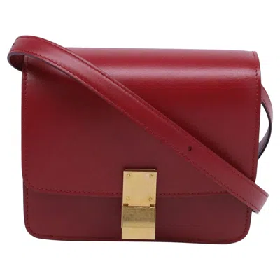 Pre-owned Celine Classic Box Small Shoulder Bag In Burgundy Calf Leather In Red
