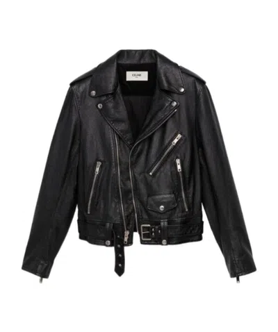 Celine Classic Cow Leather Motorcycle Jacket In Black