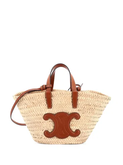 Pre-owned Celine Classic Panier Basket Raffia And Leather Teen Tote Bag In Brown