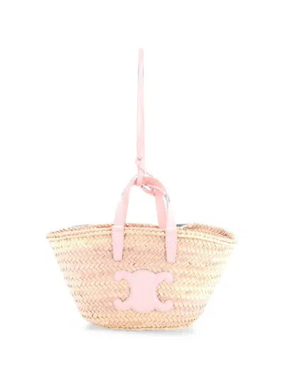 Pre-owned Celine Classic Panier Basket Raffia And Leather Teen Tote Bag In Pink