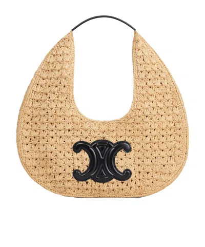 Celine Classic Panier Hobo Bag In Raffia And Calfskin