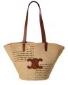 Celine Classic Panier Medium Raffia & Leather Tote In Sand