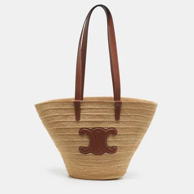 Pre-owned Celine Classic Panier Medium Tan Raffia Tote In Brown