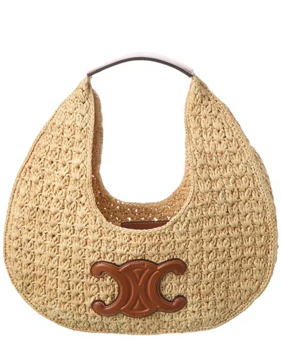 Celine Classic Panier Raffia & Leather Hobo Bag In Brown