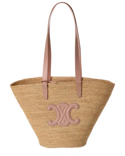 Celine Classic Panier Raffia & Leather Tote In Brown