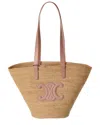 Celine Classic Panier Raffia & Leather Tote In Brown