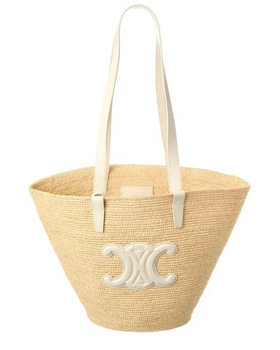 Celine Classic Panier Raffia & Leather Tote In Neutral