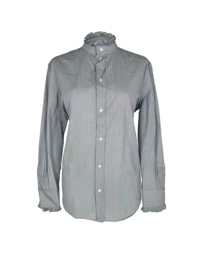 Pre-owned Celine Classic Ruffle Neckline Stripe Blouse