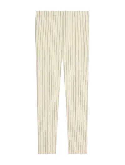 Celine Wool Striped Pants With Flared Legs And Classic Fit In Neutral