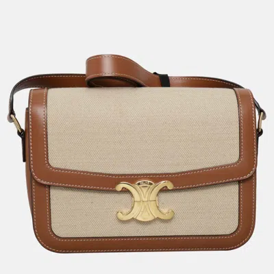 Pre-owned Celine Classique Canvas/leather Triomphe Crossbody Bag In Sand
