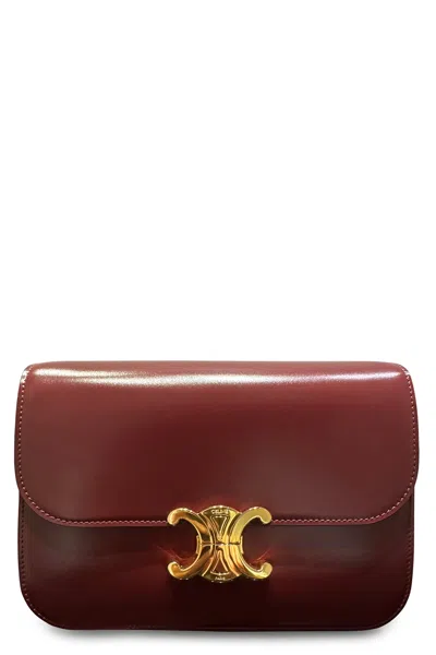 Celine Classique Triomphe Bag In Shiny Calfskin In Burgundy