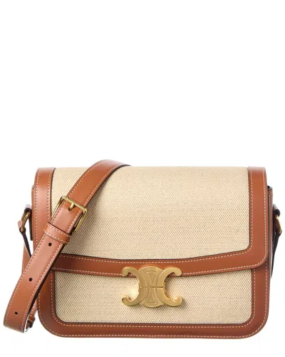 Celine Classique Triomphe Canvas & Leather Shoulder Bag In Brown