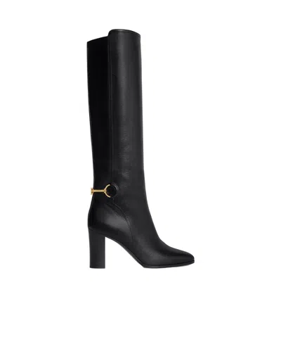 Celine Claude Calfskin High Boots In Black