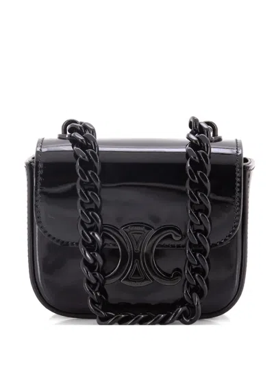Pre-owned Celine Claude Chain Patent Mini Shoulder Bag In Black