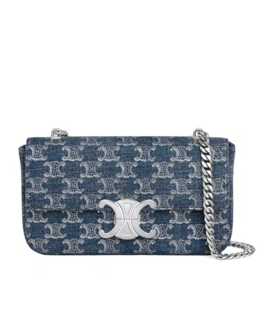 Celine Claude Chain Shoulder Bag In Blue